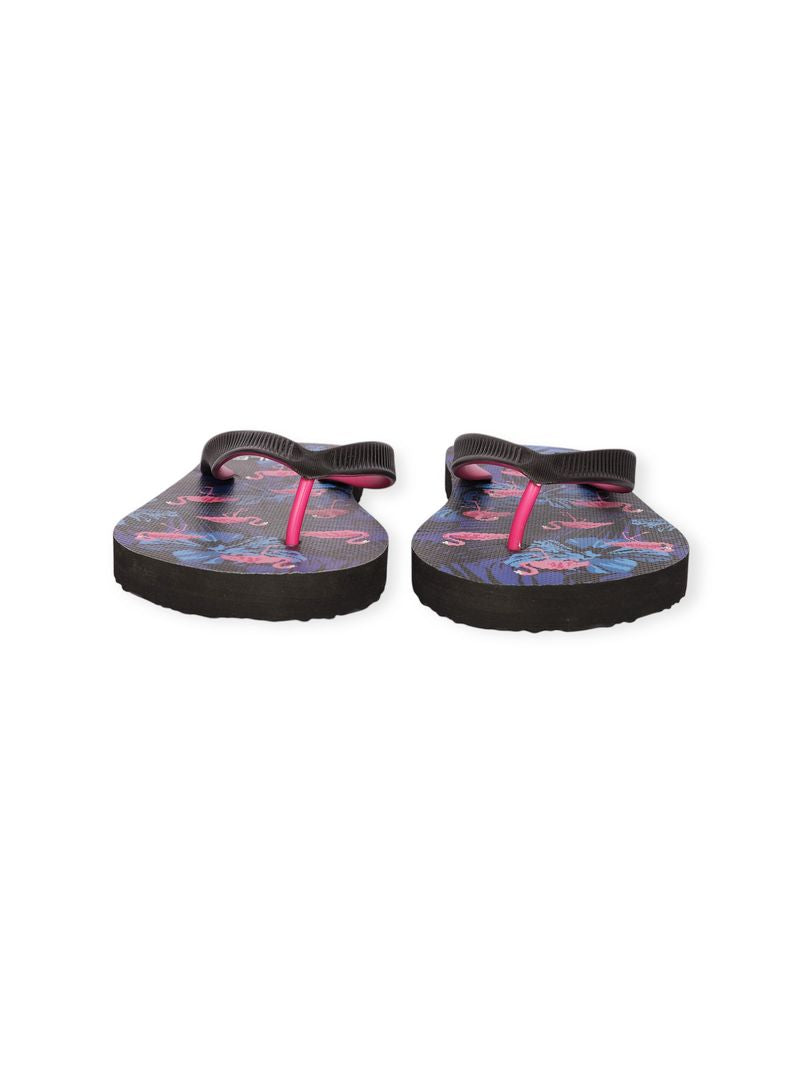 BLACK/FUCHSIA FLAMINGOS PRINTED FLIP FLOP