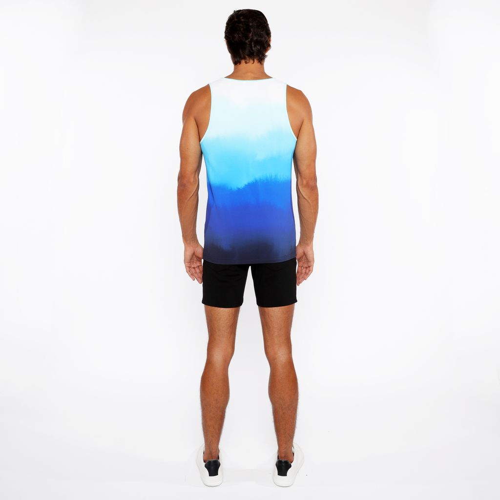 CERULEAN GRADIENT PRINTED STRETCH MESH TANK TOP ST-11138