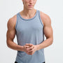 CERULEAN/NAVY RIB STRETCH COTTON/TENCEL TANK W/FINE PIPING DETAIL STA-16011