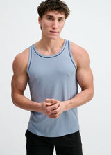 CERULEAN/NAVY RIB STRETCH COTTON/TENCEL TANK W/FINE PIPING DETAIL STA-16011