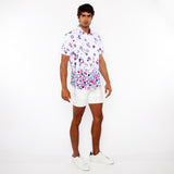 FUCHSIA/NAVY CIRCLES BORDER PRINT COTTON JERSEY KNIT SHORT SLEEVE SHIRT ST-9340