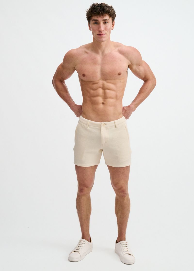 ECRU 5" INSEAM TEXTURED STRETCH KNIT CHINO SHORTS W/ ZIP POCKETS ST-1986-10