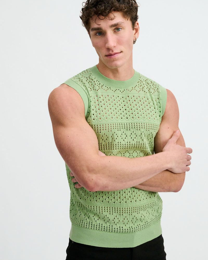 MENTHOL POINTELLE OPEN KNIT VEST ST-24310