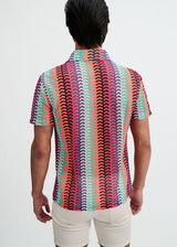 GELATO/FUCHSIA VERTICAL ARROW STRIPE OPEN KNIT SHORT SLEEVE SHIRT ST-24072