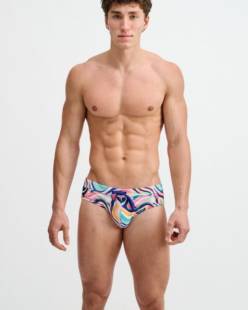 TEAL/MULTI SWIRLS PRINTED SWIM BRIEF ST-8015-35