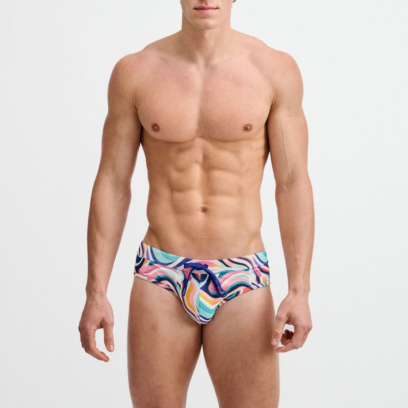 TEAL/MULTI SWIRLS PRINTED SWIM BRIEF ST-8015-35