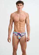 TEAL/MULTI SWIRLS PRINTED SWIM BRIEF ST-8015-35