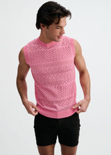 CREPE PINK POINTELLE OPEN KNIT VEST ST-24310