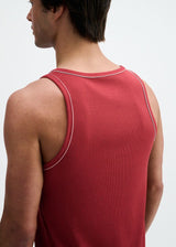 CARMINE/WHITE RIB STRETCH COTTON/TENCEL TANK W/FINE PIPING DETAIL STA-16011