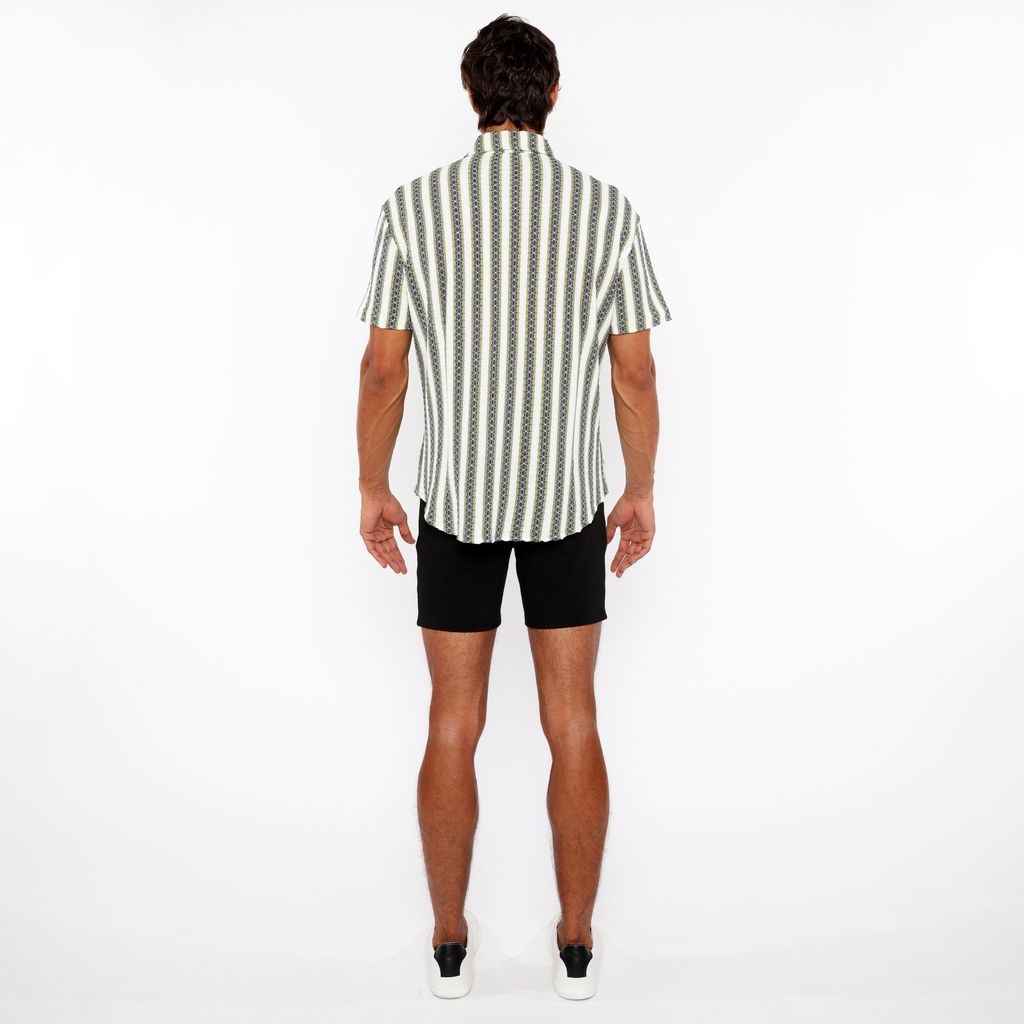 REED GREEN ZIGZAG STRIPE STRETCH KNIT SHORT SLEEVE SHIRT ST-24061