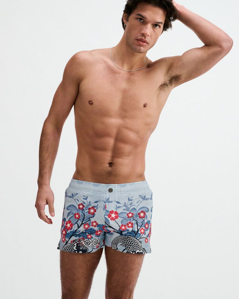 SLATE/NAVY FLORAL PRINTED SWIM SHORTS W/MESH BRIEF LINING ST-8024-11
