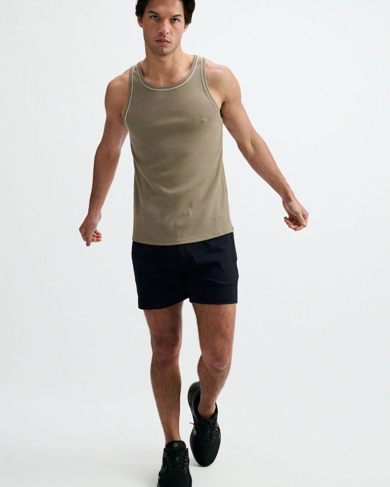 RANGER/WHITE RIB STRETCH COTTON/TENCEL TANK W/FINE PIPING DETAIL STA-16011