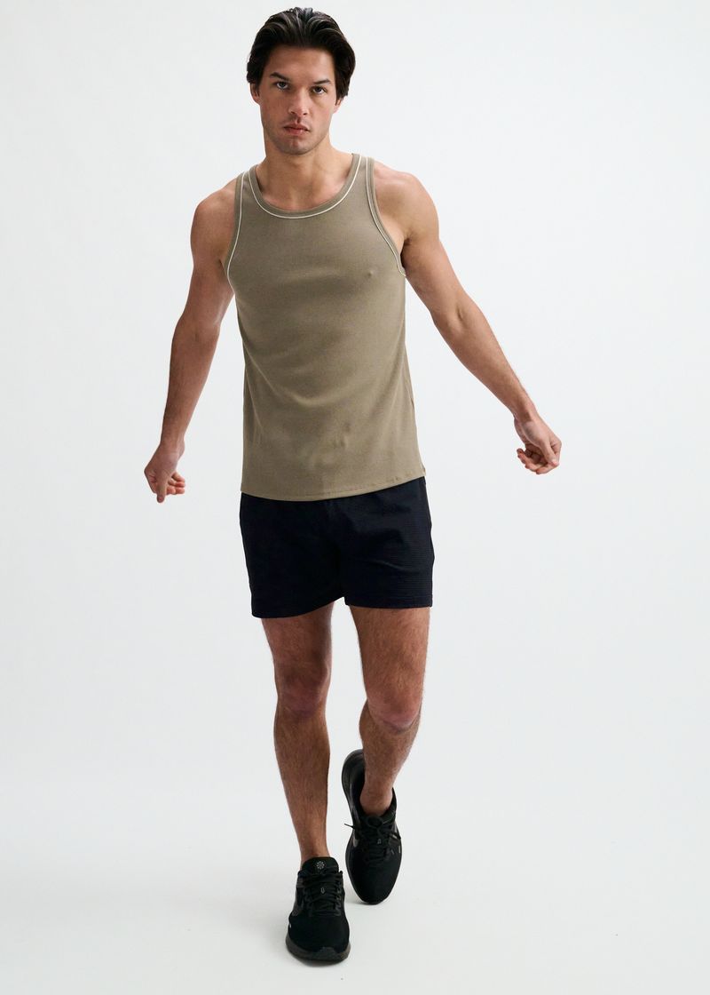 RANGER/WHITE RIB STRETCH COTTON/TENCEL TANK W/FINE PIPING DETAIL STA-16011