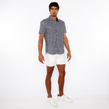 MIDNIGHT/PERIWINKLE BURSTS PRINTED OPEN KNIT STRETCH SHORT SLEEVE SHIRT ST-48072