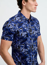 NAVY/THISTLE SWIRLS PRINTED COTTON KNIT JERSEY SHORT SLEEVE SHIRT ST-9368