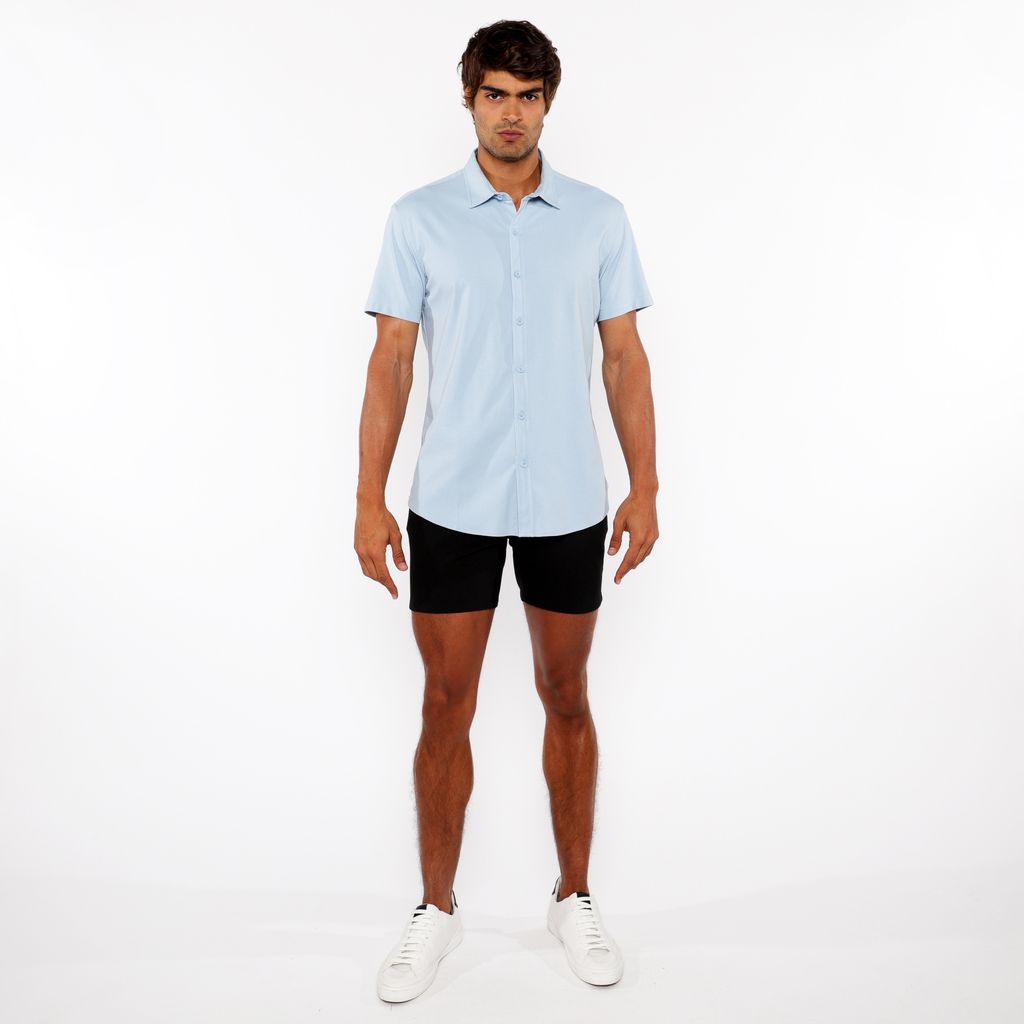 BLUE DEW SOLID STRETCH JERSEY KNIT SHORT SLEEVE SHIRT ST-963-03