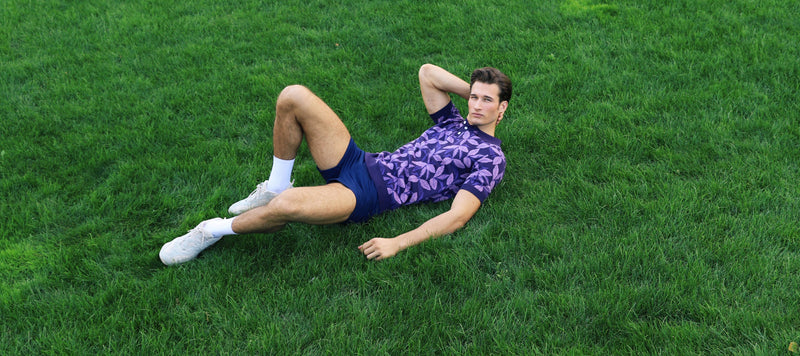 LILAC/PURPLE LEAVES JACQUARD KNIT 3-BUTTON POLO ST-24308