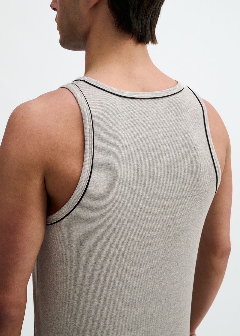 GUNPOWDER/BLACK RIB STRETCH COTTON/TENCEL TANK W/FINE PIPING DETAIL STA-16011