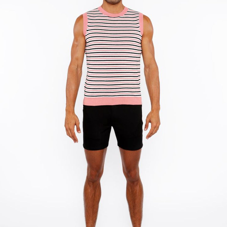 CORAL/MIDNIGHT STRIPE OPEN KNIT VEST ST-24302