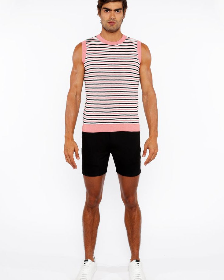 CORAL/MIDNIGHT STRIPE OPEN KNIT VEST ST-24302