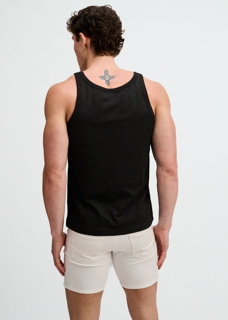 BLACK STRETCH FLORAL TEXTURED KNIT TANK ST-11140