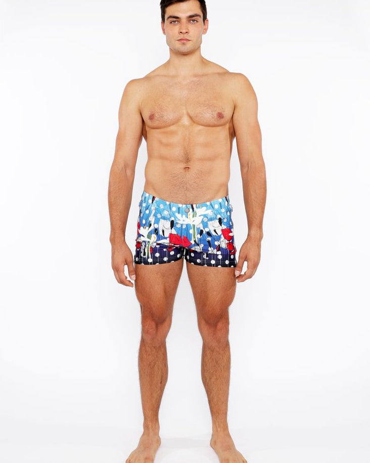 CLOUD/NAVY DOTS FLORAL PRINTED SWIM SHORT W/MESH BRIEF LINING ST-8024-02