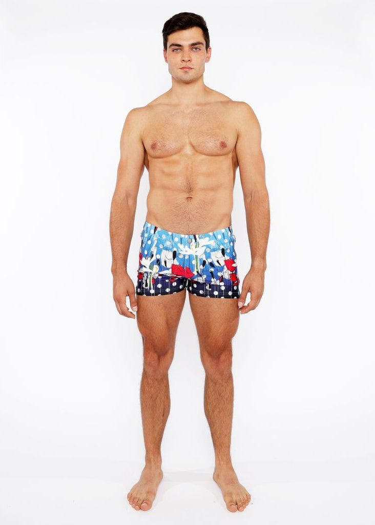 CLOUD/NAVY DOTS FLORAL PRINTED SWIM SHORT W/MESH BRIEF LINING ST-8024-02