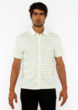 SPEARMINT/WHITE STRETCH OPEN KNIT STRIPES SHORT SLEEVE SHIRT W/ RIB COLLAR ST-24069