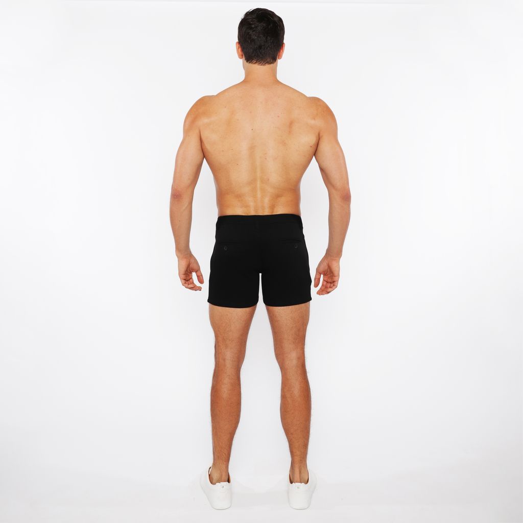 BLACK 5"INSEAM LINEN-LOOK TEXTURED STRETCH KNIT CHINO SHORTS W/ZIP POCKETS ST-1986-09