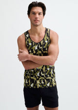 ALOE/BLACK ABSTRACT PRINTED STRETCH MESH PERFORMANCE TANK ST-299