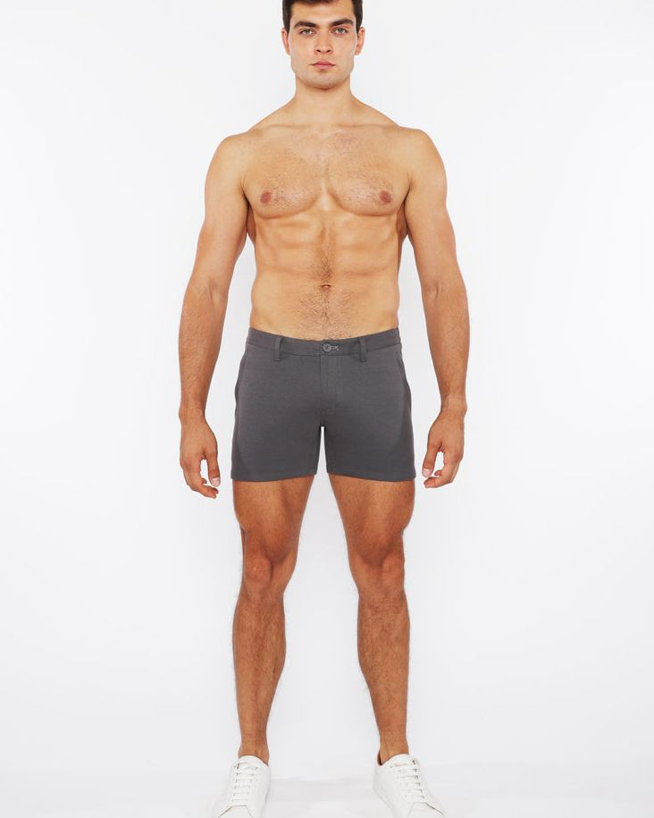 CHARCOAL 5"INSEAM LINEN-LOOK TEXTURED STRETCH KNIT CHINO SHORTS W/ZIP POCKETS ST-1986-09