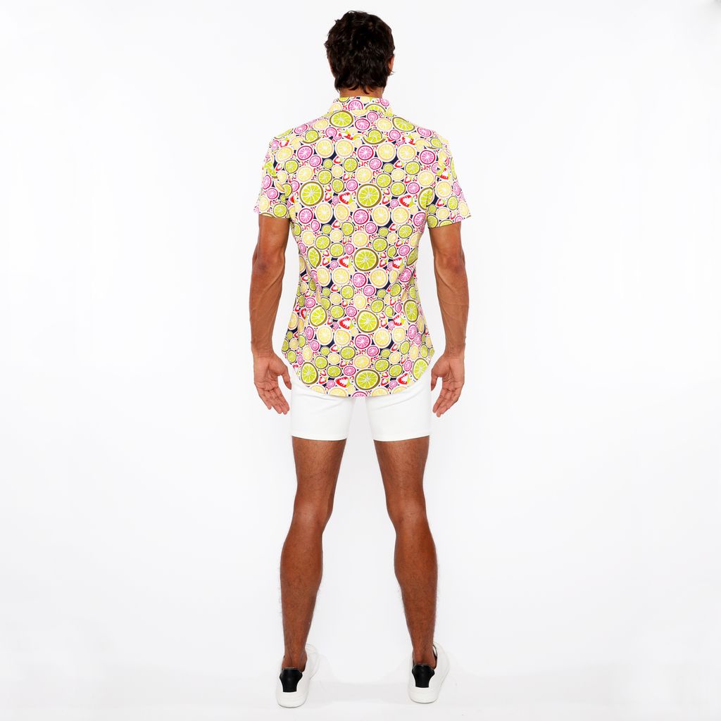 LEMON/CITRUS FRUITS PRINTED COTTON KNIT JERSEY SHORT SLEEVE SHIRT ST-9332