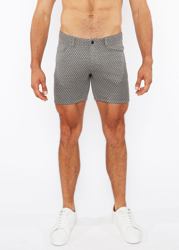 GREY/TAUPE MINI DIAMONDS 5" INSEAM JACQUARD STRETCH KNIT JEANS SHORTS ST-1932-86