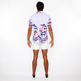 NAVY/LILAC FLORAL BORDER PRINT COTTON JERSEY KNIT SHORT SLEEVE SHIRT ST-9336