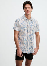 OCEAN/BLUE JELLYFISH PRINTED COTTON KNIT JERSEY SHORT SLEEVE SHIRT W/PLACKET DETAIL ST-9360