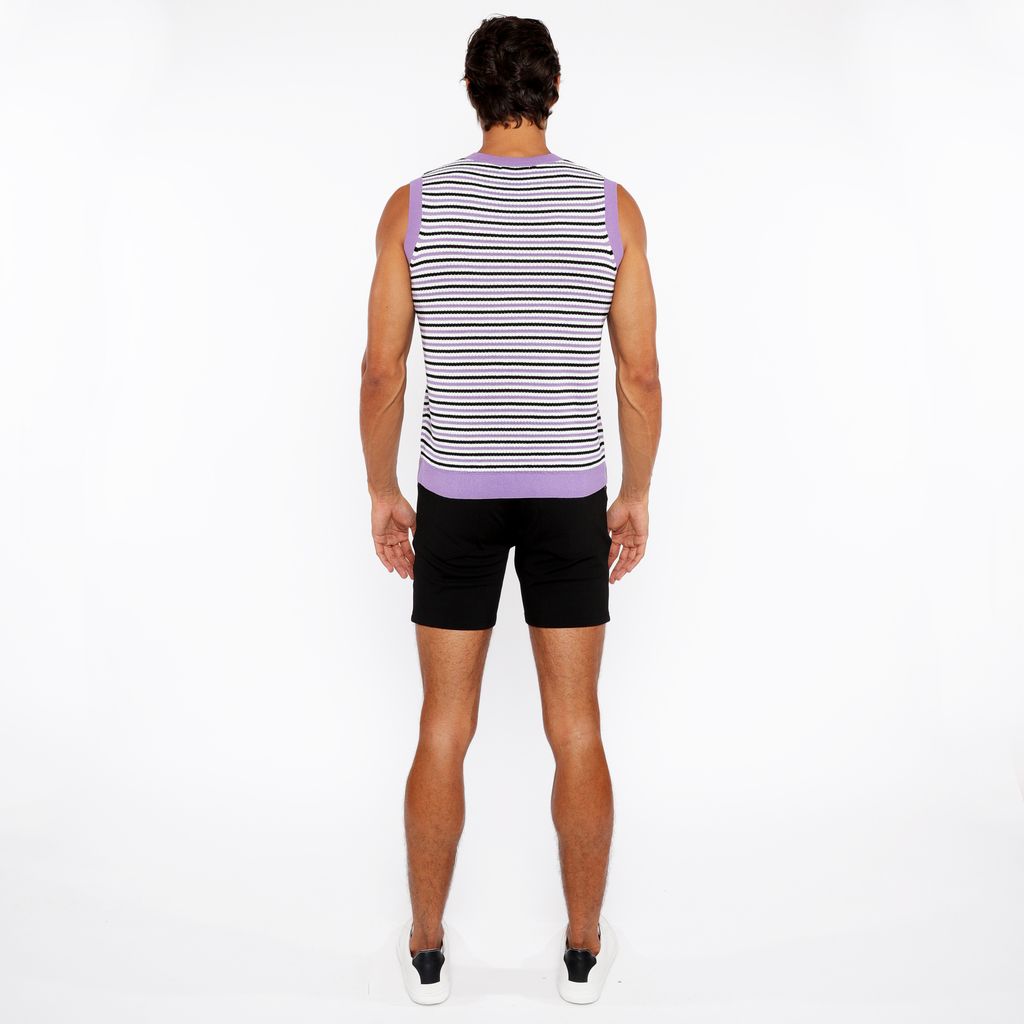 LILAC/MIDNIGHT STRIPE OPEN KNIT VEST ST-24302