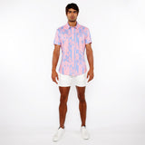 PEACH/BLUE STRIPE PRINTED COTTON KNIT JERSEY SHORT SLEEVE SHIRT ST-9337