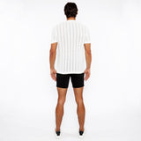 WHITE TEXTURED KNITTED CREW TEE ST-24304