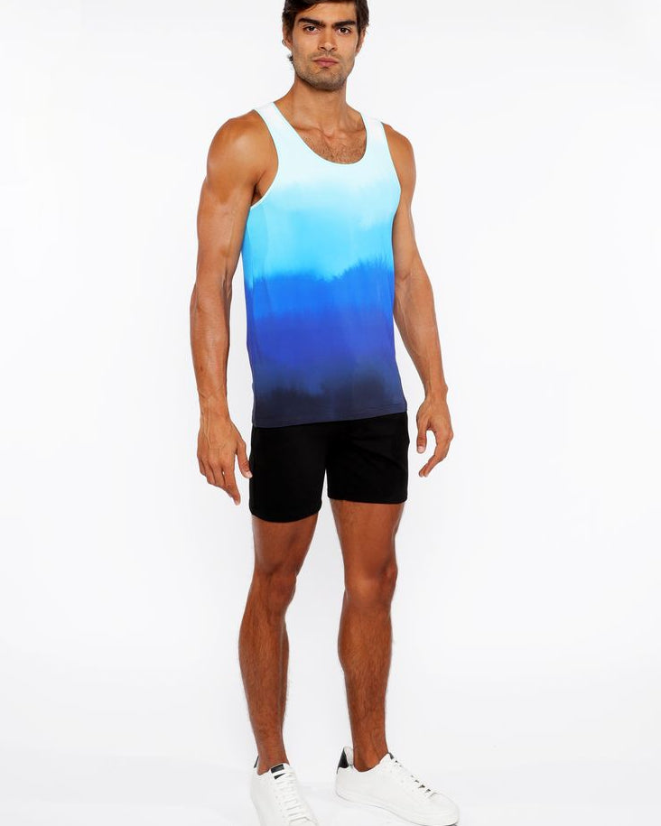 CERULEAN GRADIENT PRINTED STRETCH MESH TANK TOP ST-11138