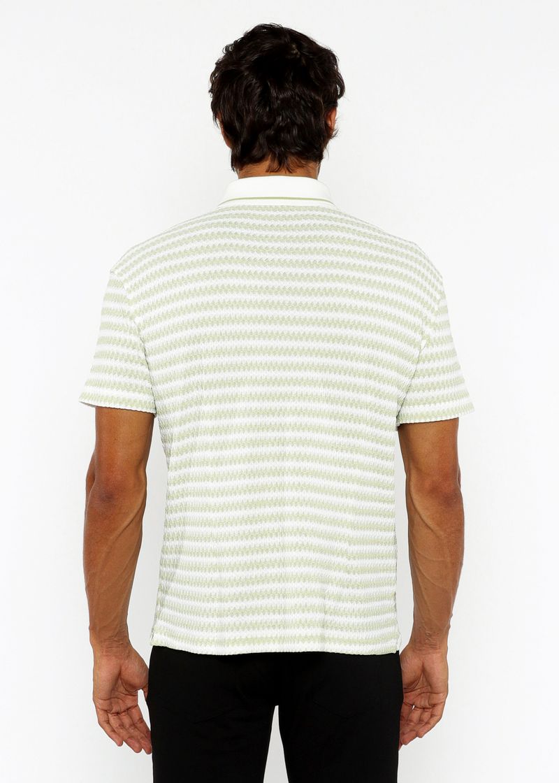 SPEARMINT/WHITE STRETCH OPEN KNIT STRIPES SHORT SLEEVE SHIRT W/ RIB COLLAR ST-24069