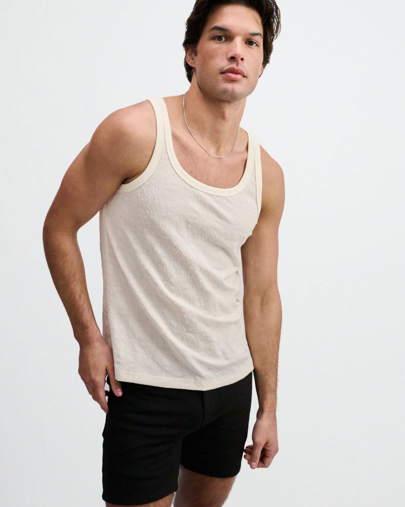 OFF WHITE STRETCH FLORAL TEXTURED KNIT TANK ST-11140