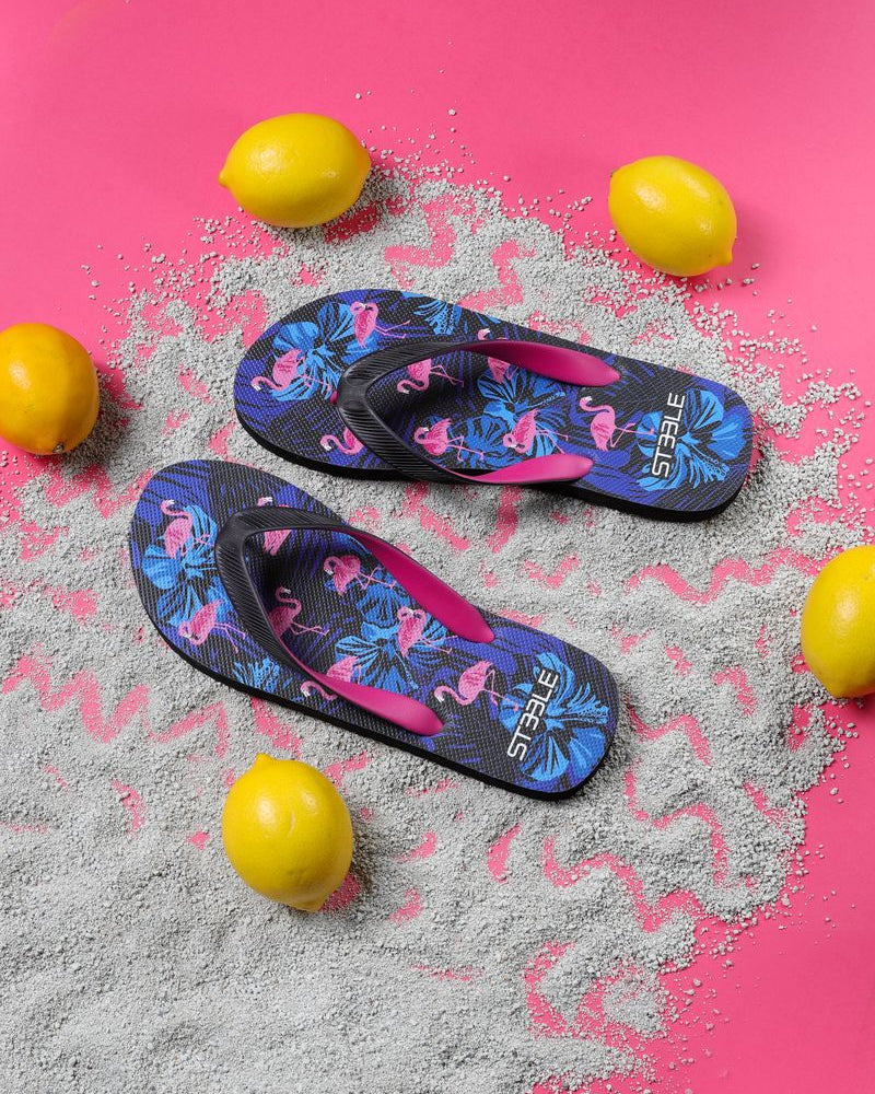 BLACK/FUCHSIA FLAMINGOS PRINTED FLIP FLOP