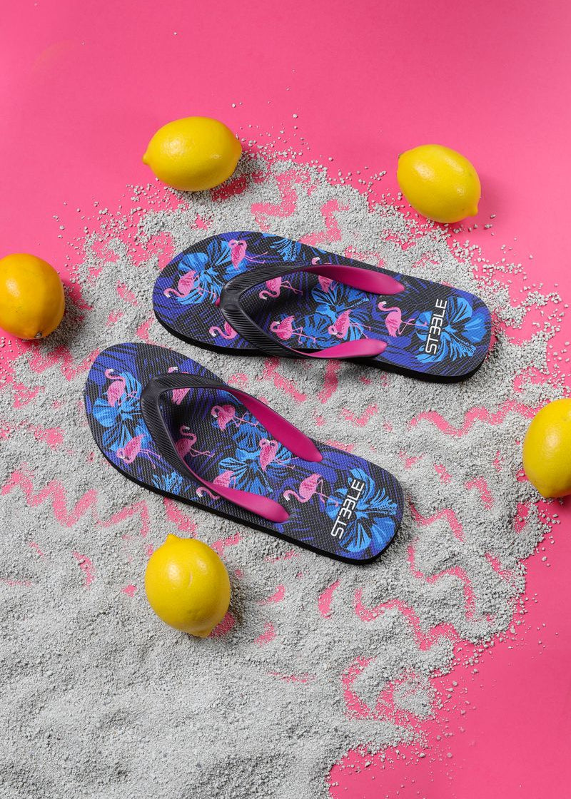 BLACK/FUCHSIA FLAMINGOS PRINTED FLIP FLOP