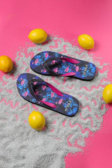 BLACK/FUCHSIA FLAMINGOS PRINTED FLIP FLOP