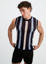 NAVY TEXTURED STRIPE OPEN KNIT VEST ST-24311