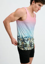 BLUSH/AQUA PALMS PRINTED STRETCH MESH TANK ST-11148