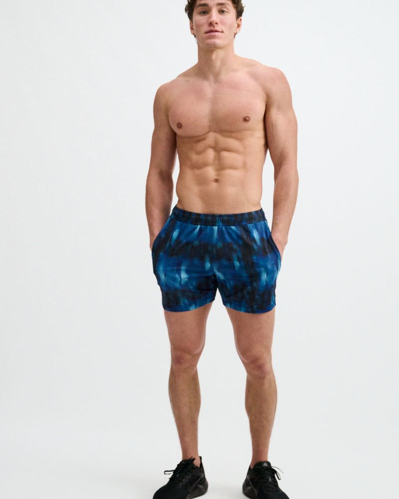 BLUE/NAVY ABSTRACT PRINTED MESH STRETCH PERFORMANCE SHORTS ST-1469-12