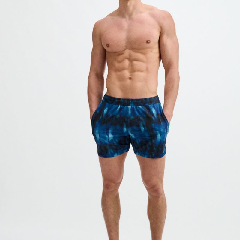 BLUE/NAVY ABSTRACT PRINTED MESH STRETCH PERFORMANCE SHORTS ST-1469-12