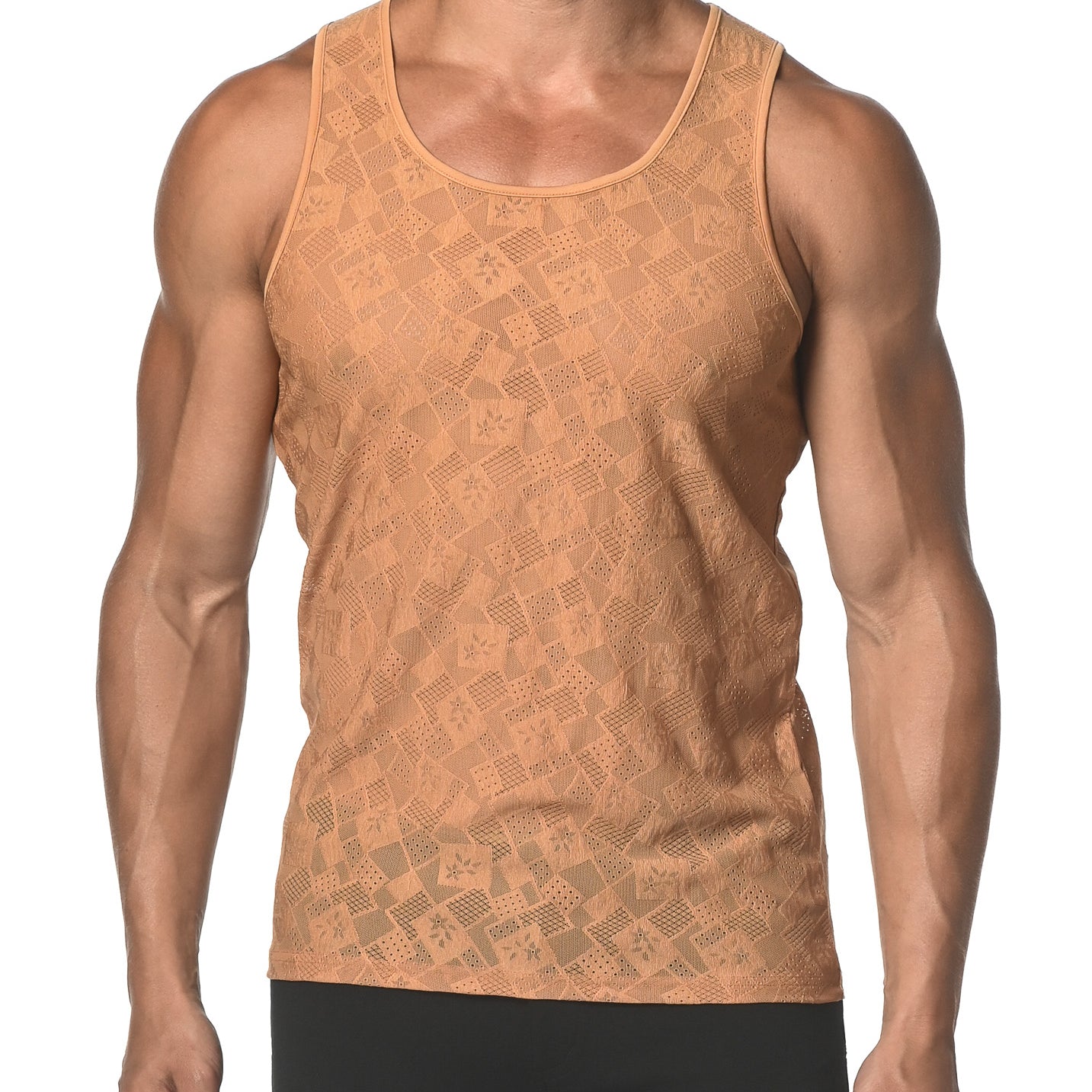 PRALINE SQUARES STRETCH GOSSAMER LACE TANK TOP  ST-25006