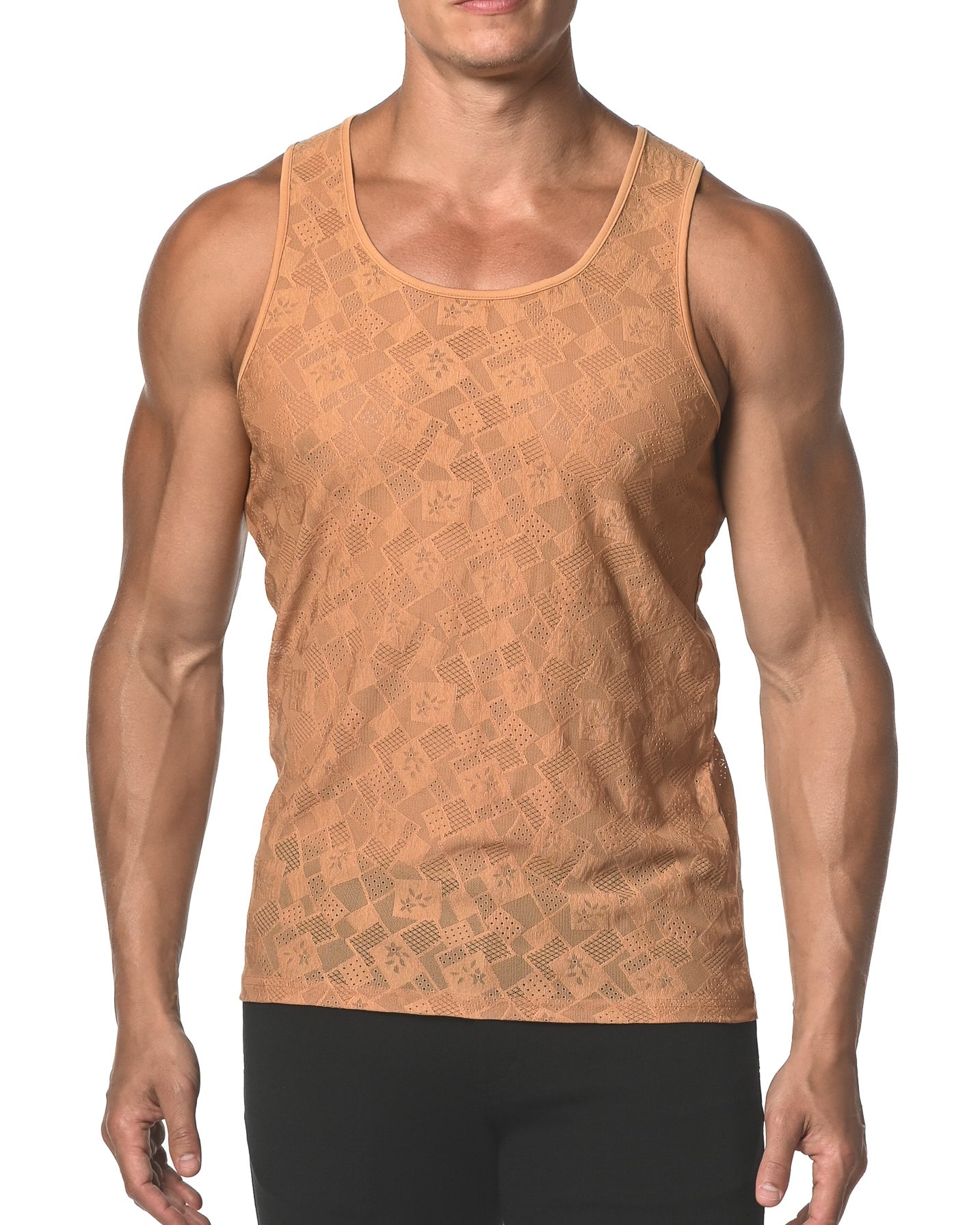 PRALINE SQUARES STRETCH GOSSAMER LACE TANK TOP  ST-25006